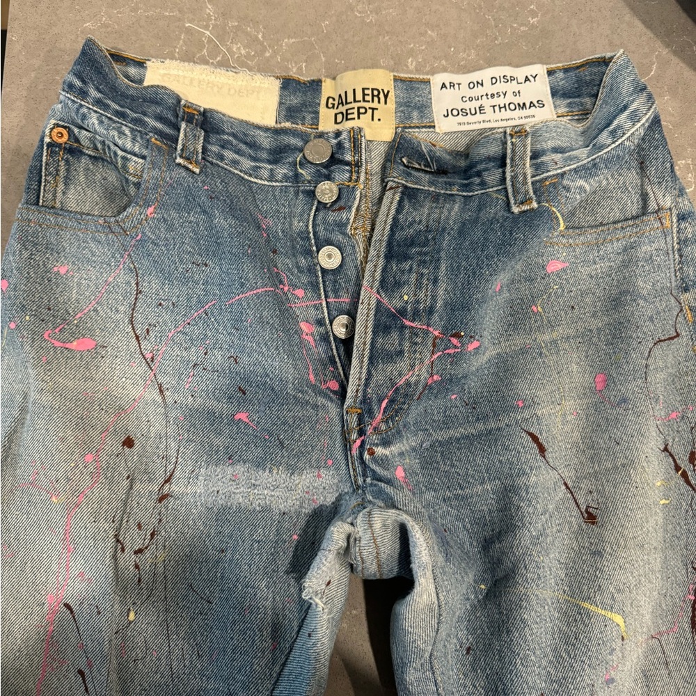 Gallery Dept Blue Straight Leg Jeans with Pink and Yellow Accents
